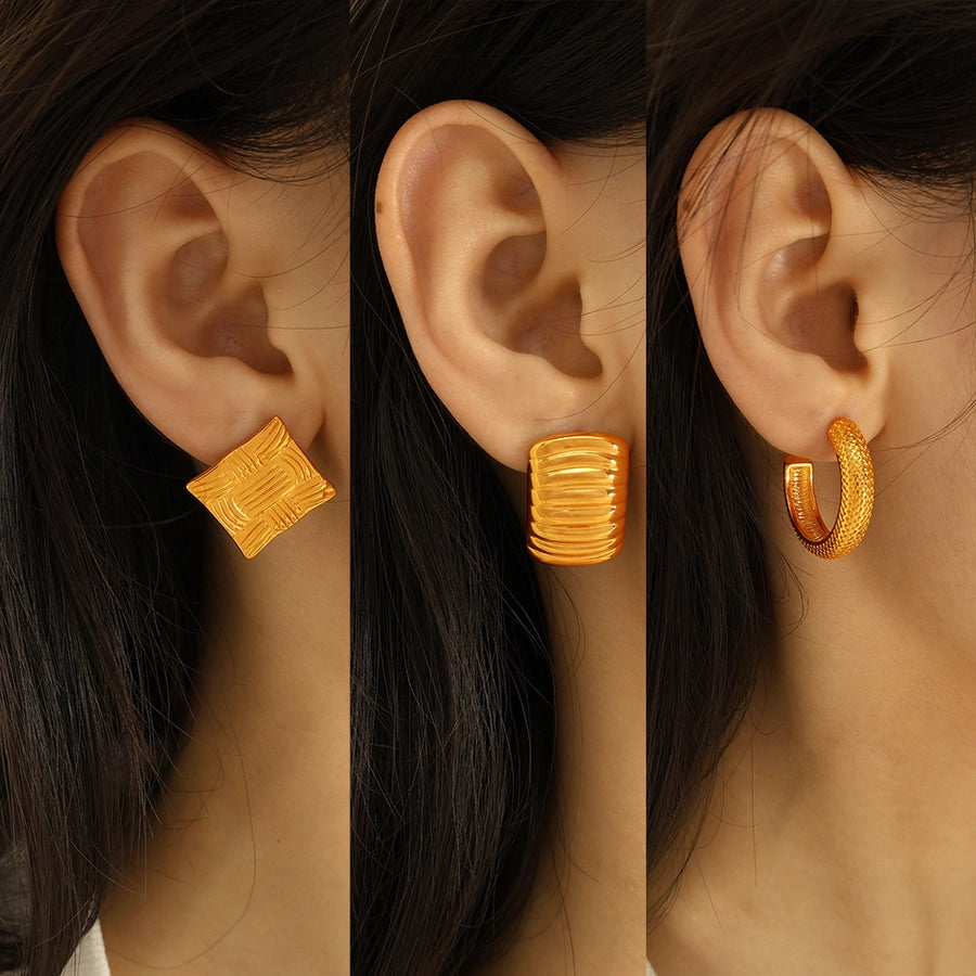 RKL™ Simple Style C Shape Square Gold Plated Ear Studs