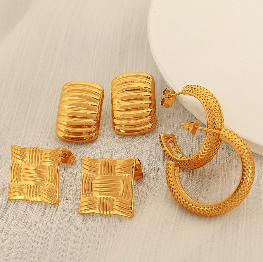 RKL™ Simple Style C Shape Square Gold Plated Ear Studs