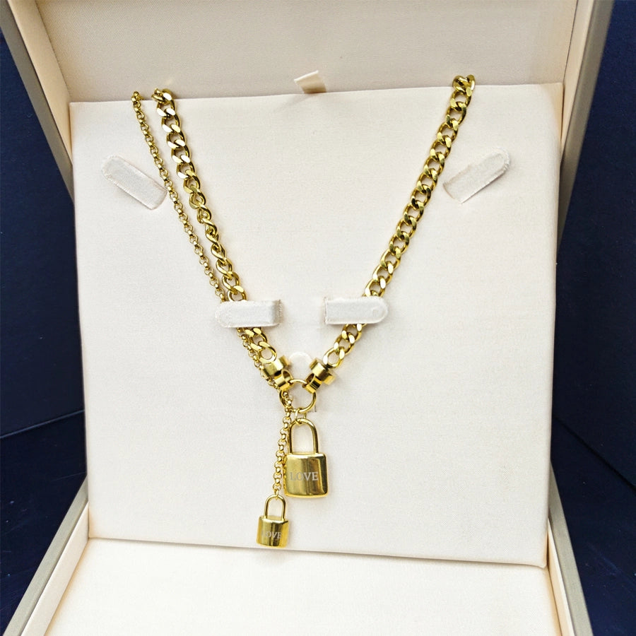 RKL™ Luxurious Double Layer Stainless Steel Lock Necklace