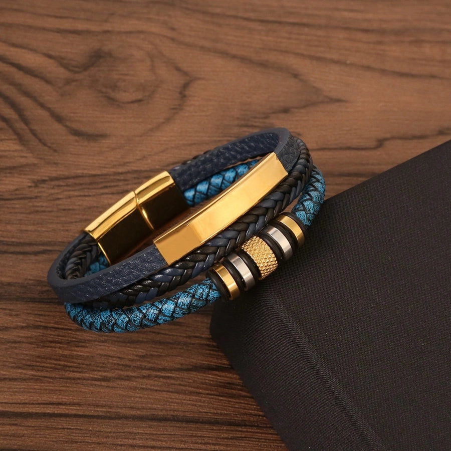 RKL™ Stainless Steel PU Leather Magnetic Braid Bracelet