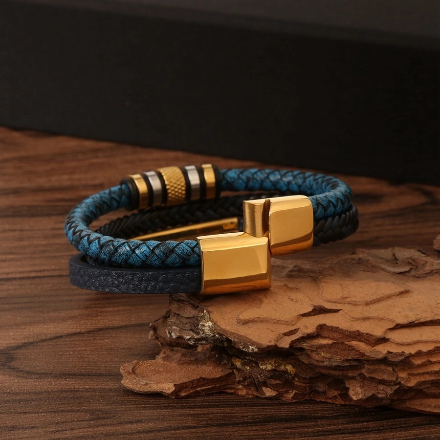 RKL™ Stainless Steel PU Leather Magnetic Braid Bracelet