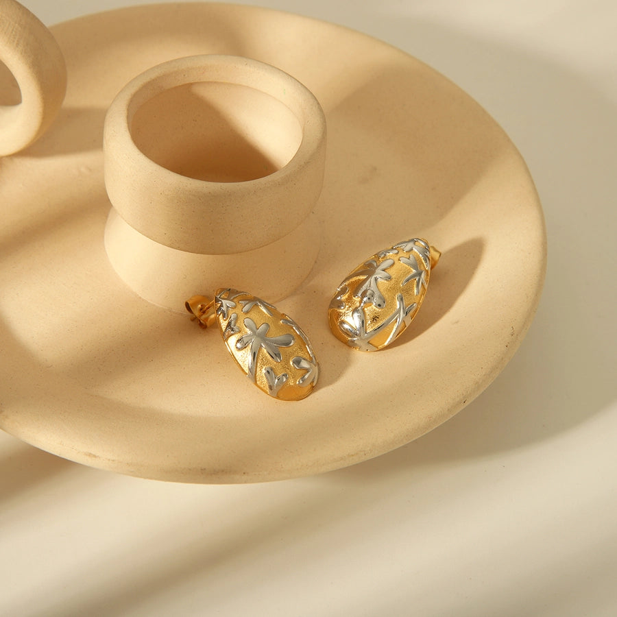 RKL™ Retro Water Droplets Gold Ear Studs