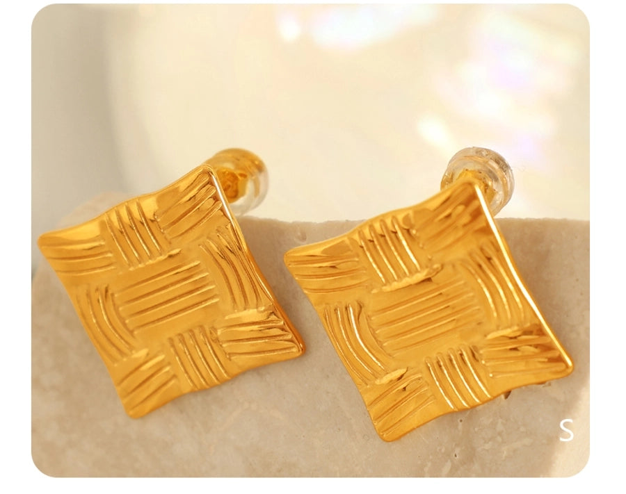 RKL™ Simple Style C Shape Square Gold Plated Ear Studs