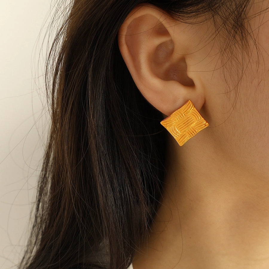 RKL™ Simple Style C Shape Square Gold Plated Ear Studs