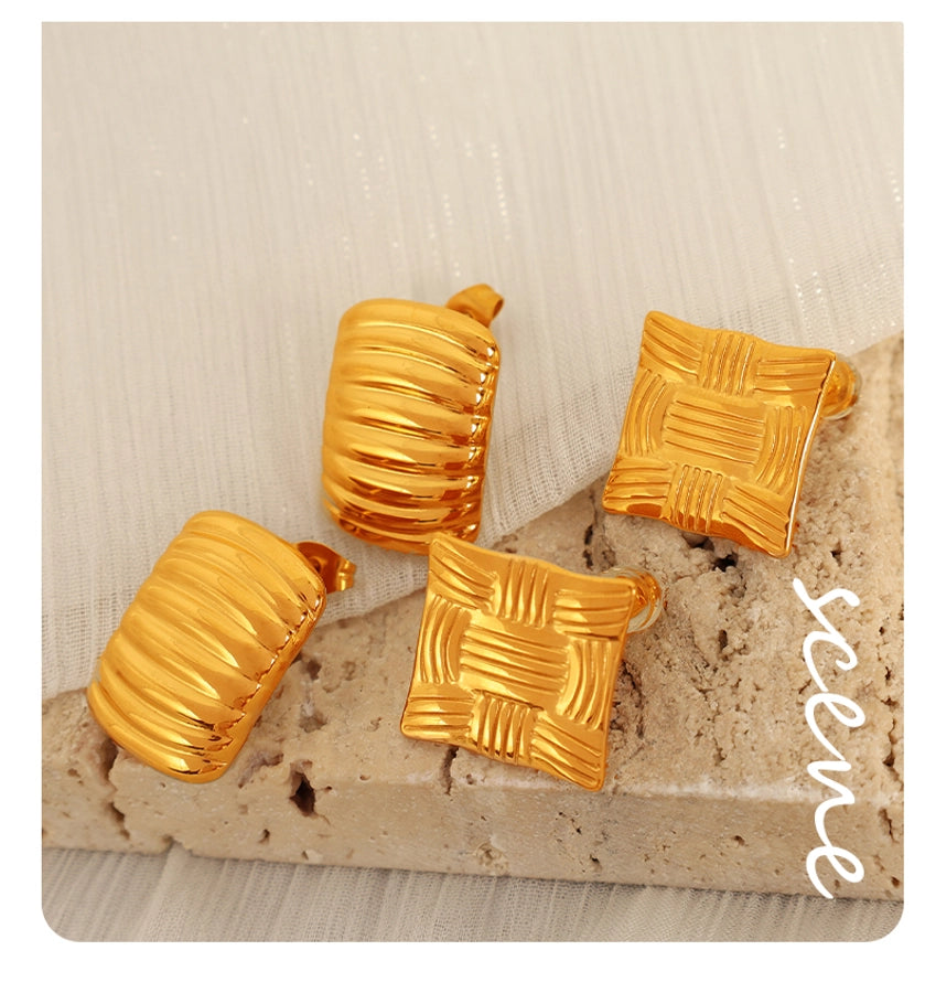 RKL™ Simple Style C Shape Square Gold Plated Ear Studs