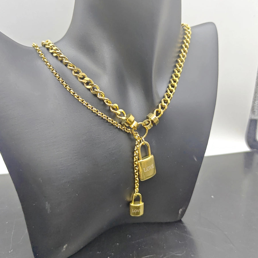 RKL™ Luxurious Double Layer Stainless Steel Lock Necklace