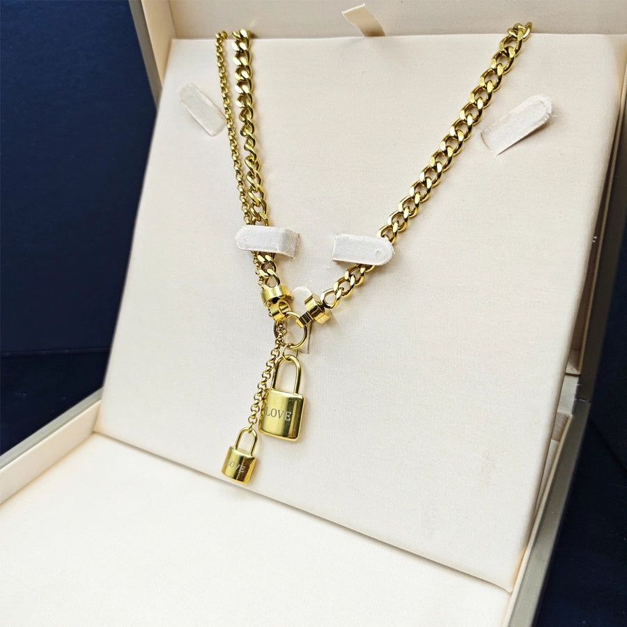 RKL™ Luxurious Double Layer Stainless Steel Lock Necklace