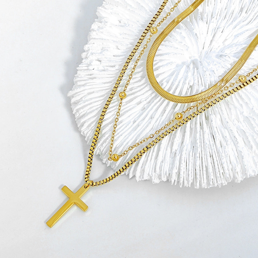 RKL™ Gold-Plated Titanium Cross Layered Necklace