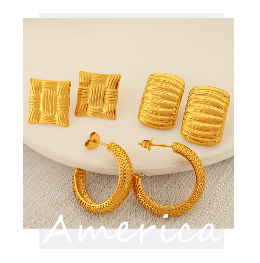 RKL™ Simple Style C Shape Square Gold Plated Ear Studs