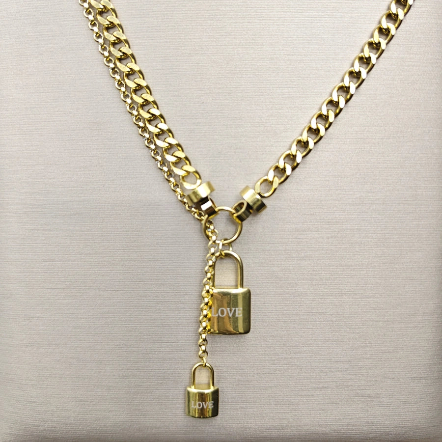 RKL™ Luxurious Double Layer Stainless Steel Lock Necklace