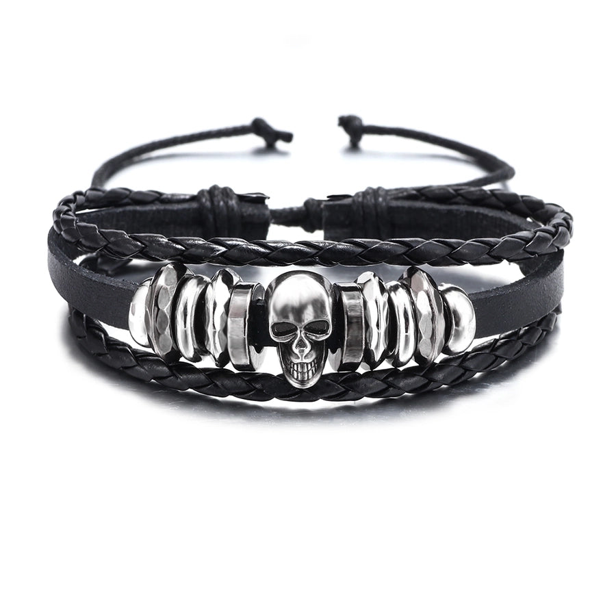 RKL™ Retro Skull Leather Men's Bracelet