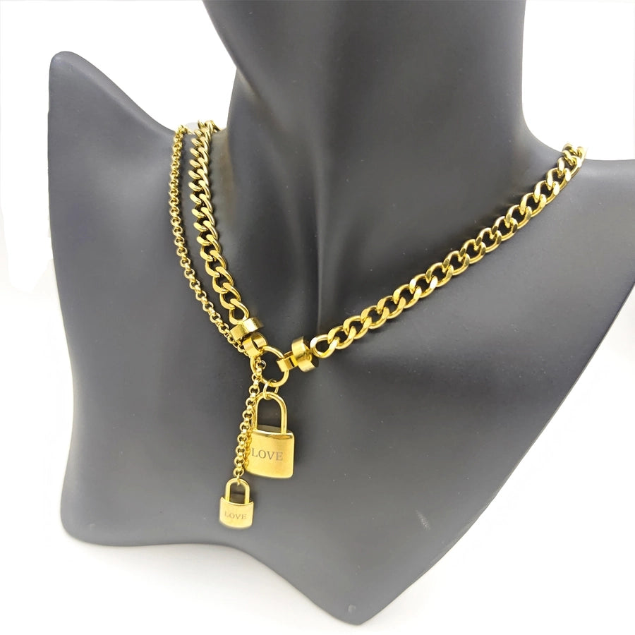 RKL™ Luxurious Double Layer Stainless Steel Lock Necklace