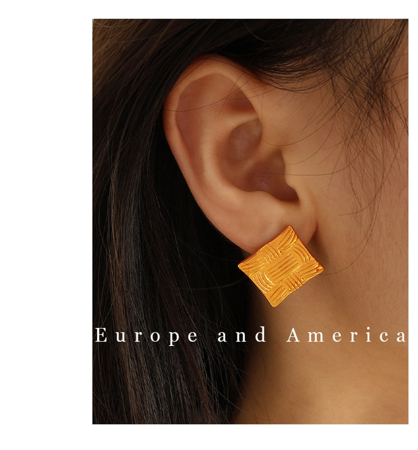 RKL™ Simple Style C Shape Square Gold Plated Ear Studs