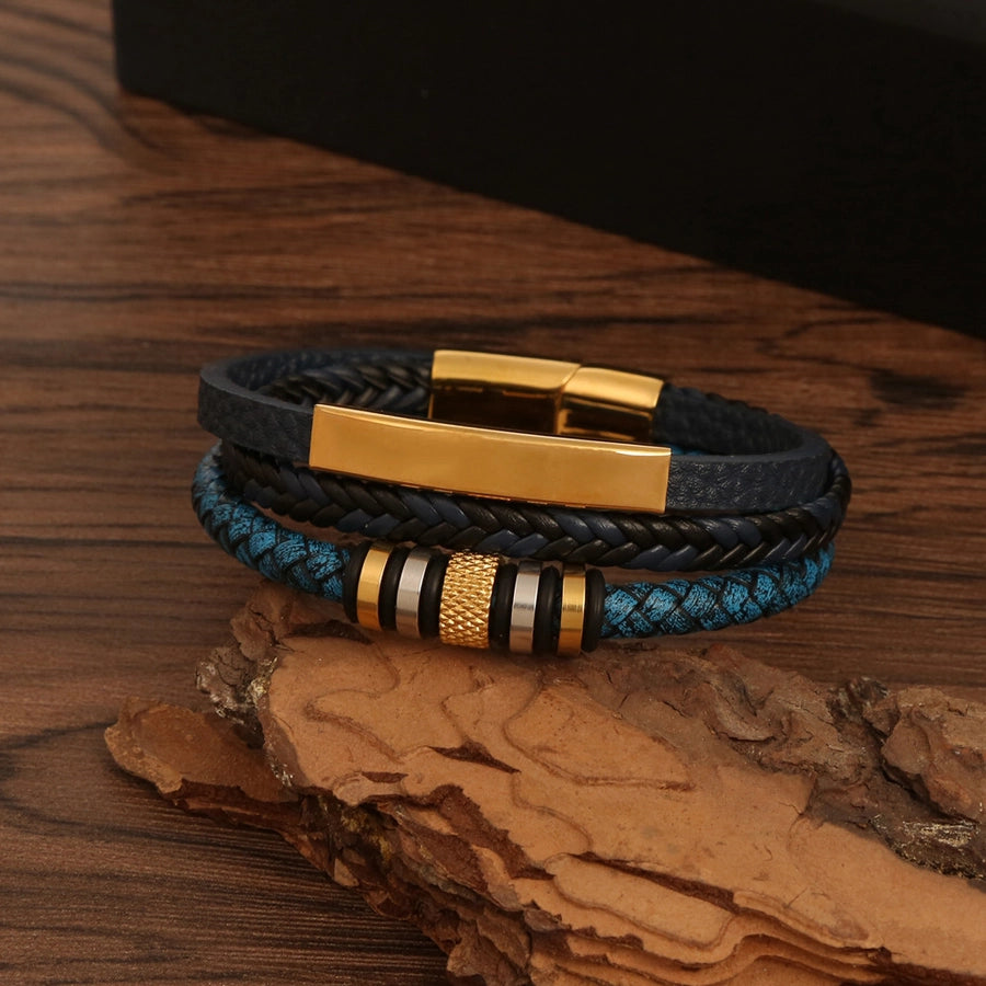 RKL™ Stainless Steel PU Leather Magnetic Braid Bracelet