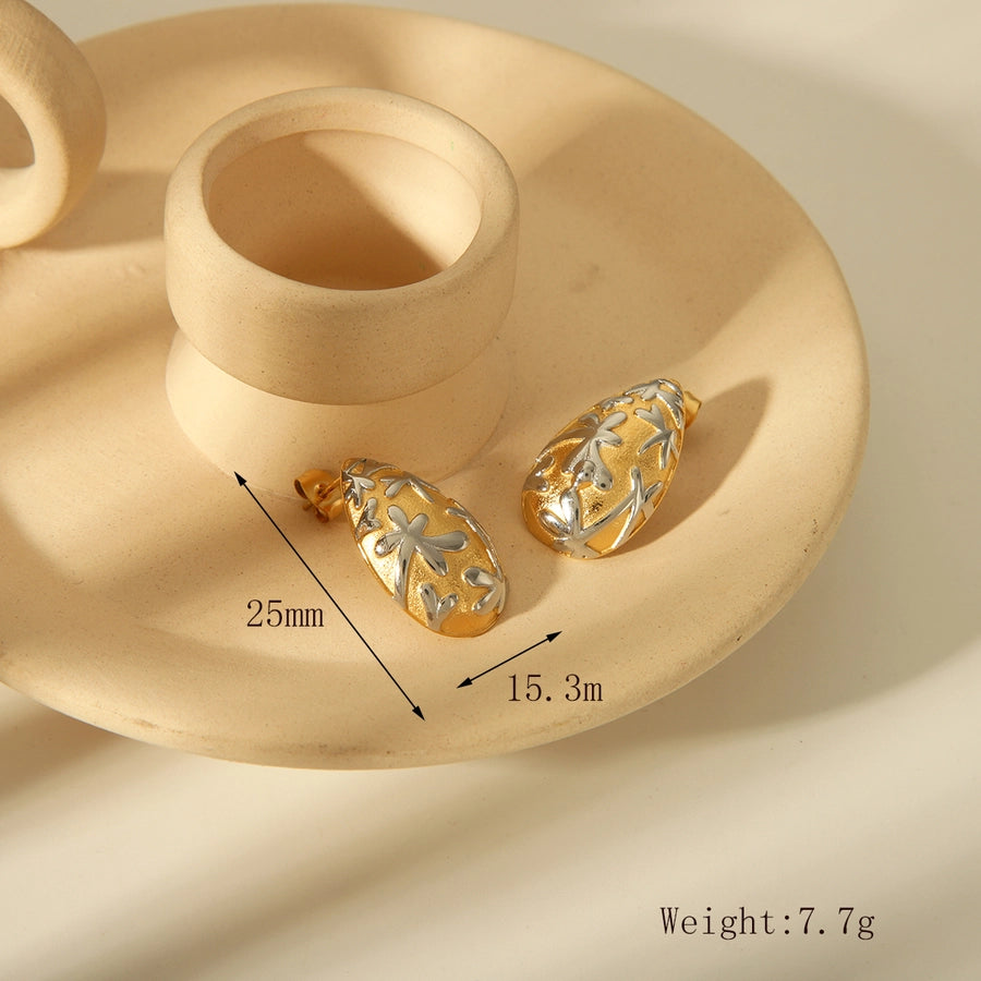 RKL™ Retro Water Droplets Gold Ear Studs