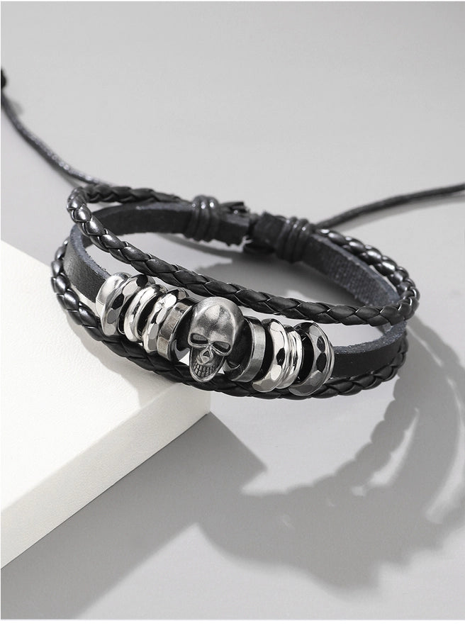 RKL™ Retro Skull Leather Men's Bracelet