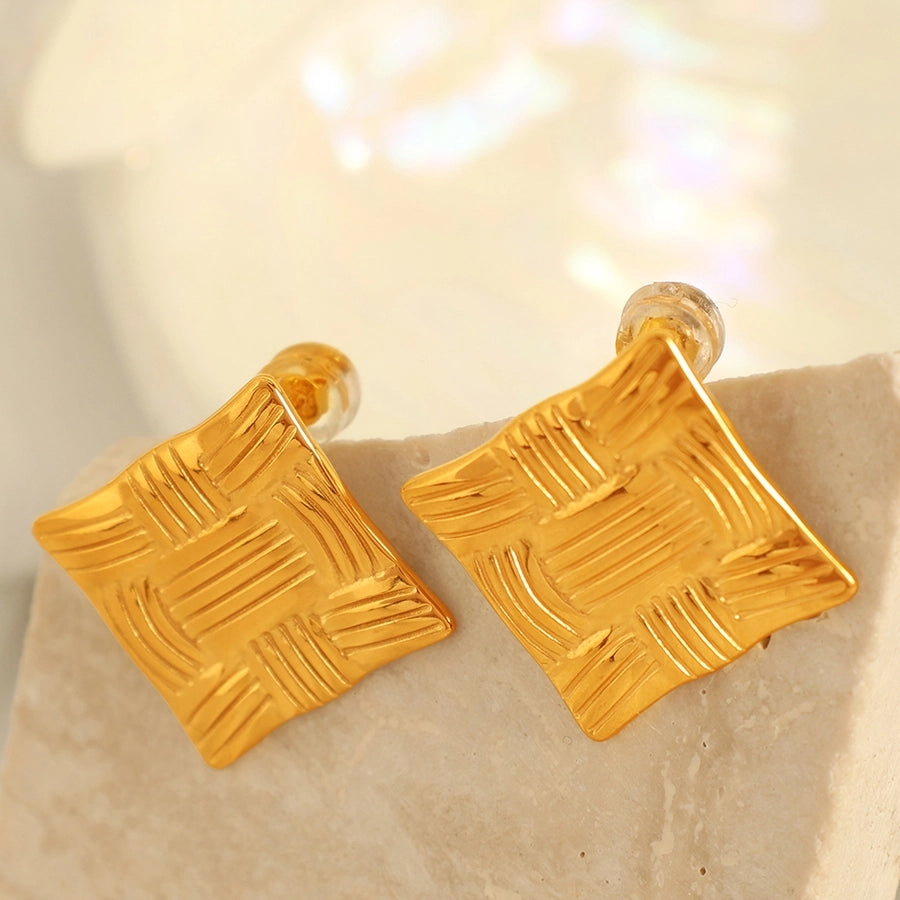 RKL™ Simple Style C Shape Square Gold Plated Ear Studs