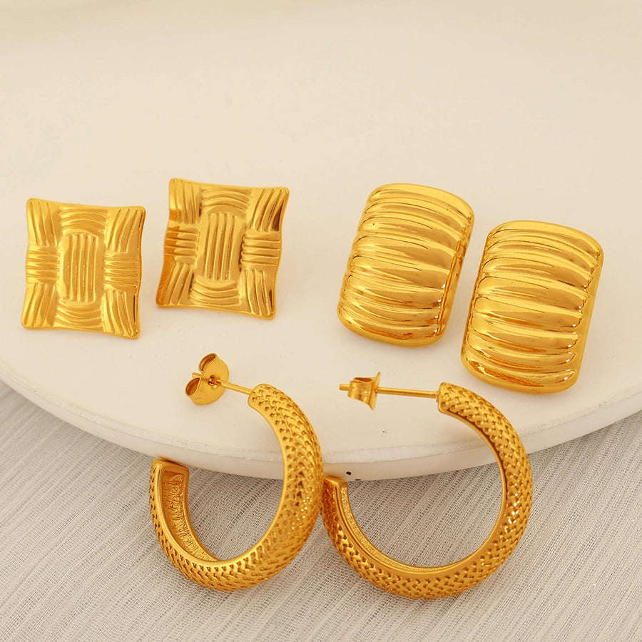 RKL™ Simple Style C Shape Square Gold Plated Ear Studs